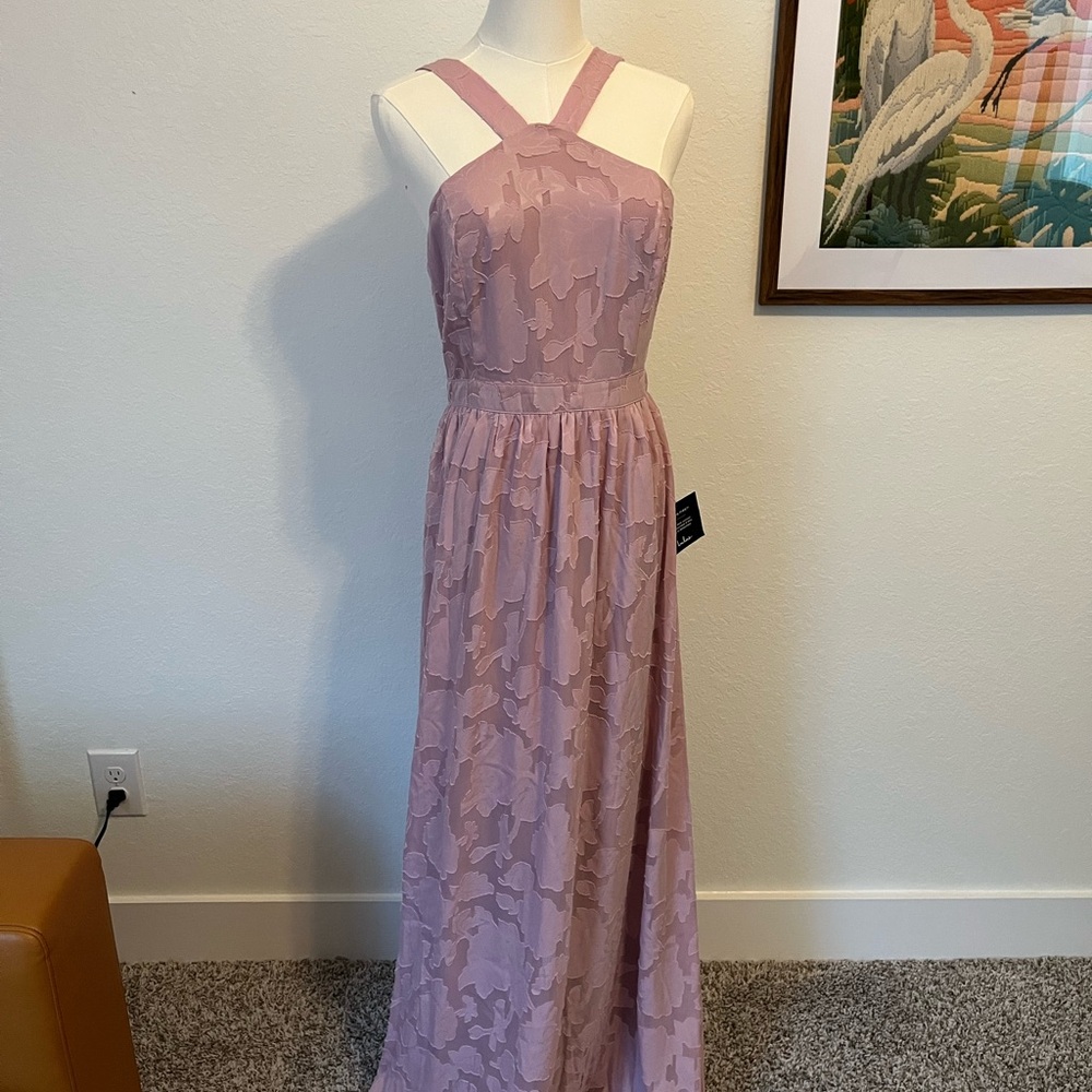 Mauve Lilac Lace Halter Maxi Dress